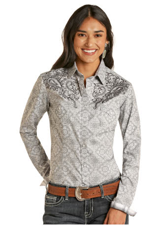 Ladies Panhandle Slim Diamond Bandana with Paisley Embroidery Shirts ...